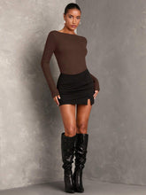 Women's Burgundy Solid Minimalist Sexy Backless Bodysuit With Boat Neck & Long Sleeve